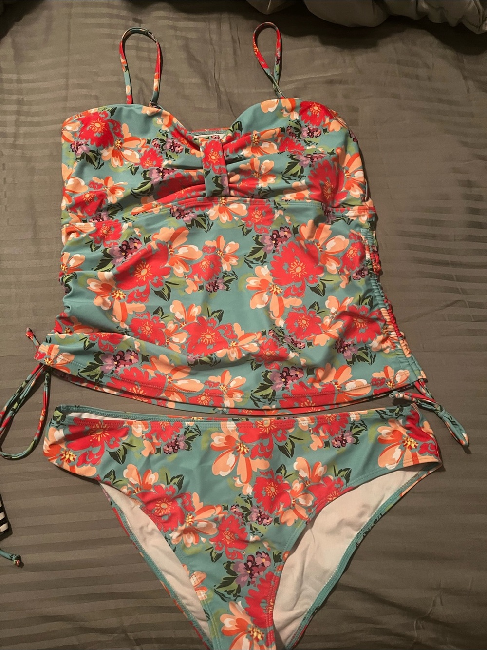 Floral Tankini Set - Aqua with Coral Flowers -never worn